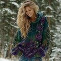 Women's Vintage Celtic Floral Gradient Art Knit Cozy Hooded Sweater artswardrobe