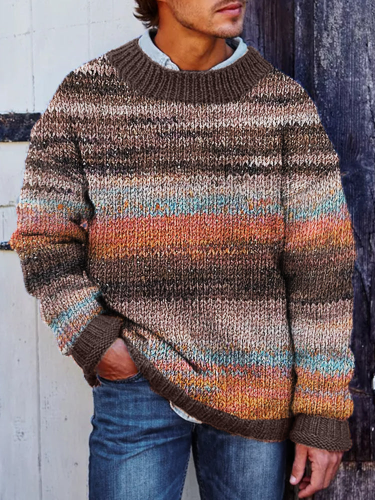 Men's Retro Colorful Gradient Cozy Knit Sweater artswardrobe