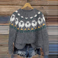 Cozy Sheep Floral Graphic Knitted Crew Neck Sweater elevenforest