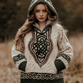 Women's Irish Pattern Jacquard Pocket Cozy Hooded Sweater elevenforest