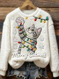 Merry Catmas Women's Cozy Plush Sweater elevenforest
