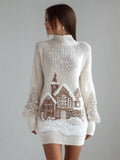 Christmas Snowy Scene Cottage Cozy Knit Sweater Dress