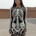 Women's Vintage Halloween Skull Pattern Cozy Knit Mini Sweater Dress artswardrobe