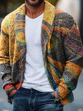 Men'S Retro Irregular Abstract Geometric Print Knitted Sweater artswardrobe