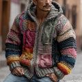 Men's Retro Geometric Knit Jacquard Warm Zip Hooded Sweater artswardrobe
