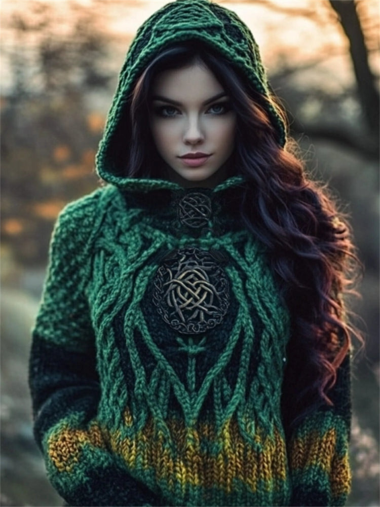Vintage Celtic Knot Irish Gradient Cozy Hooded Sweater elevenforest