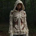 Comstylish Women's Halloween Sequined Skull Cozy Knit Zip-up Sweater
