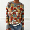 Women's Christmas Patchwork Print Cozy Knit Sweater artswardrobe