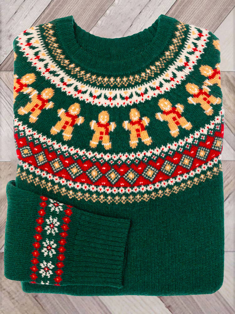Christmas Gingerbread Pattern Cozy Knit Sweater artswardrobe