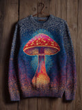 Comstylish Women's Retro Mushroom Print Crew Neck Sweater