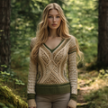 Vintage V-neck Knitted Two-tone Jacquard Gradient Irish Aran Sweater elevenforest