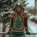 Women's Christmas Tree Element Color Matching Fun Hoodie Sweater artswardrobe