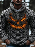 Evil Pumpkin Face Men's Chunky Knit Hooded Sweater elevenforest