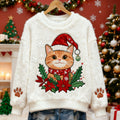 Comstylish Cute Cat And Holly Berry Pattern Warm Crew Neck Sweater