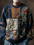 Boho Vintage Floral Patchwork Pattern Men's Knit Sweater artswardrobe