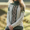 Women's Celtic Thick Rope Braid Trefoil Turtle Neck Contrast Sweater artswardrobe