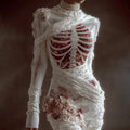 Women's Vintage Skeleton Bones With Rose Cozy Knit Mini Sweater Dress artswardrobe