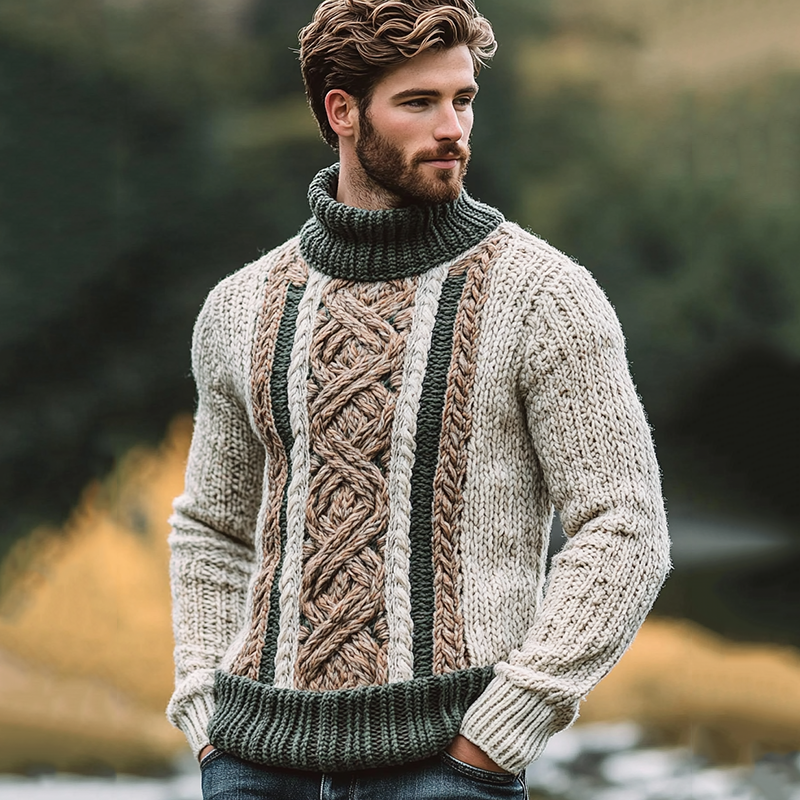 Vintage Irish Celtic Knotted Warmth Knit Jacquard Turtleneck Sweater artswardrobe