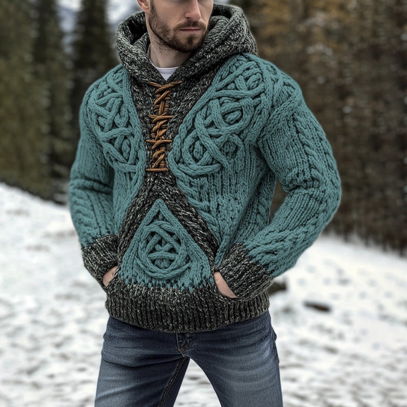 Vintage Celtic Knot Coarse Knit Men's Hooded Sweater artswardrobe