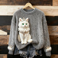 Comstylish Cute Fluffy Cat Pattern Thick Pullover Sweater