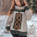 Women's Celtic Knot Vintage Cozy Chunky Knit Hooded Sweater elevenforest
