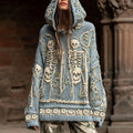 Women's Skull And Chrysanthemum Art Print Warm And Cozy Hooded Sweater artswardrobe