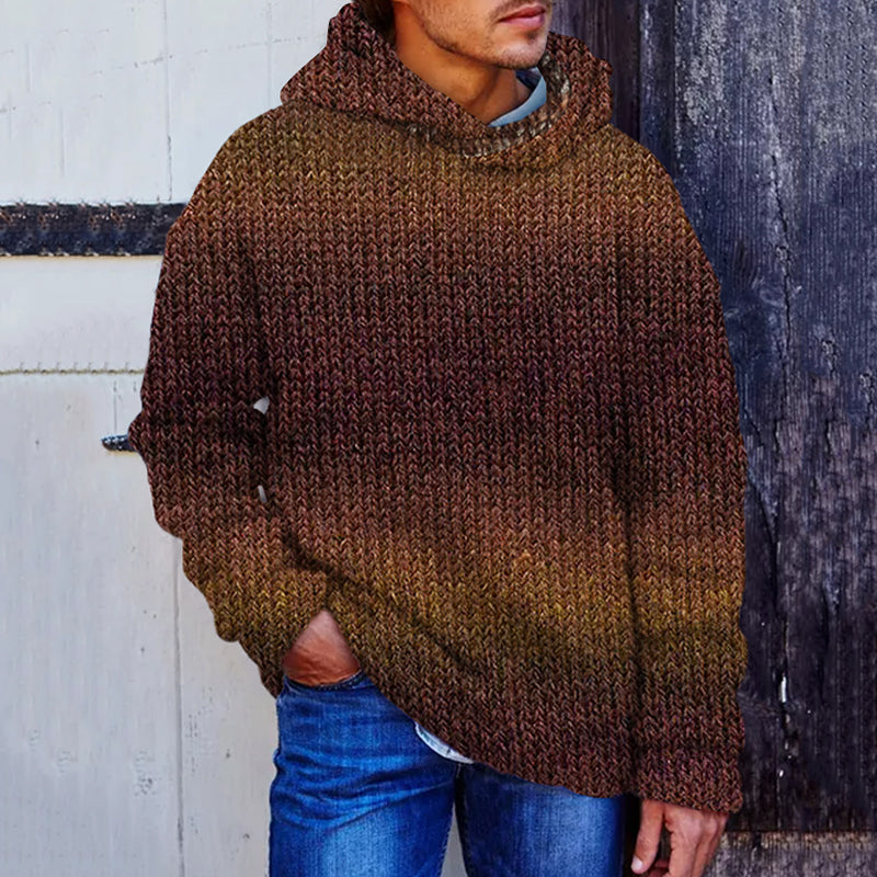 Men's Vintage Colorful Chunky Knit Crochet Art Cozy Hooded Sweater elevenforest