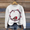 Art Bird And Flowers Embroidery Pattern Knit Art Cozy Crew Neck Sweater artswardrobe