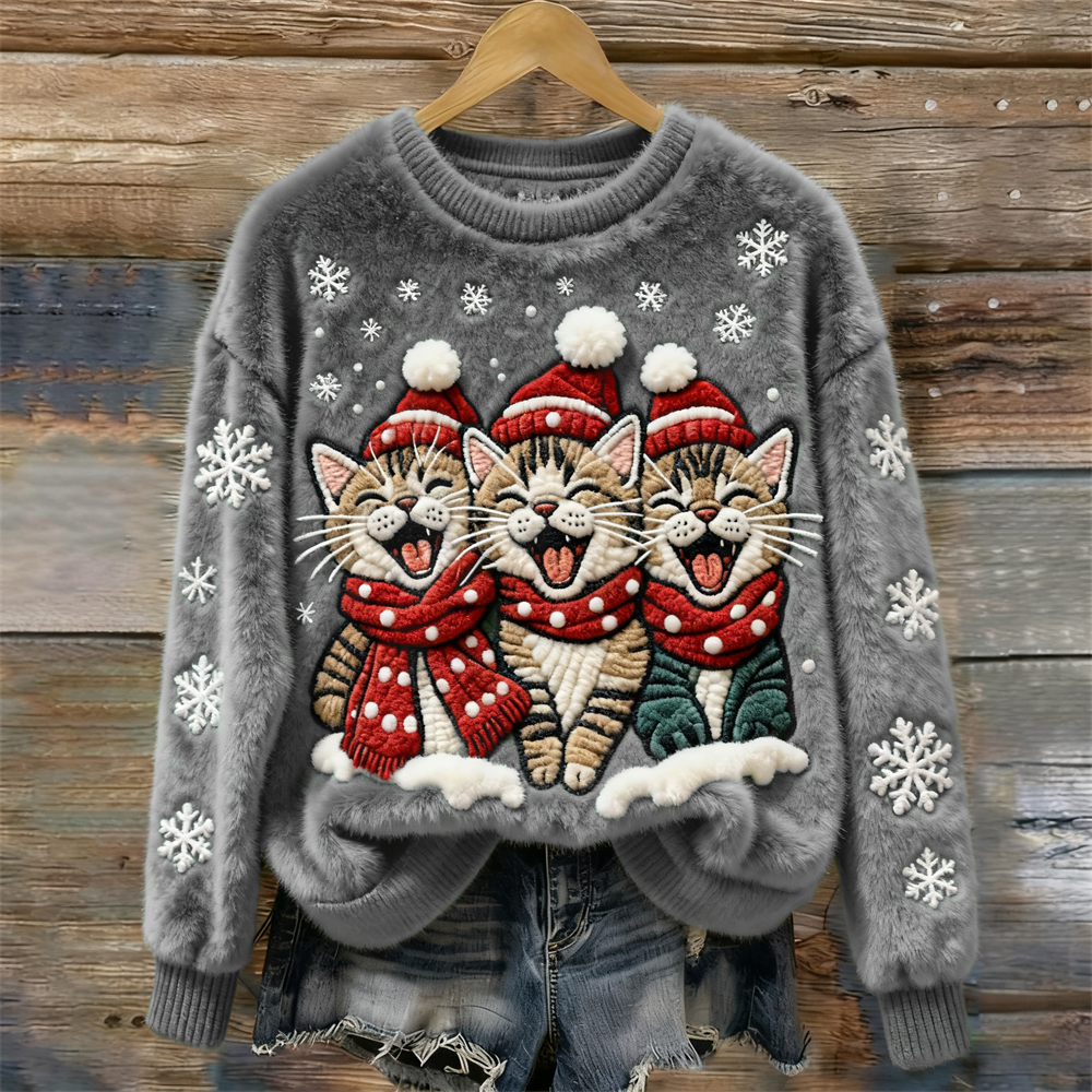 Christmas Cats Women's Cozy Plush Sweater artswardrobe