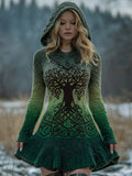 Vintage Tree Of Life Pattern Gradient Hooded Sweater Dress artswardrobe