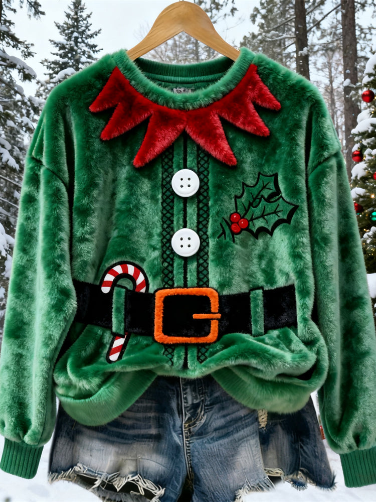 Comstylish Santa Claus Cosplay Design Women's Soft Flannel Sweater