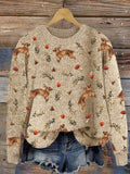 Forest Hare Floral Embroidery Pattern Cozy Knit Sweater artswardrobe