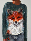 Fox in the Snow Wool Art Cozy Knit Sweater artswardrobe
