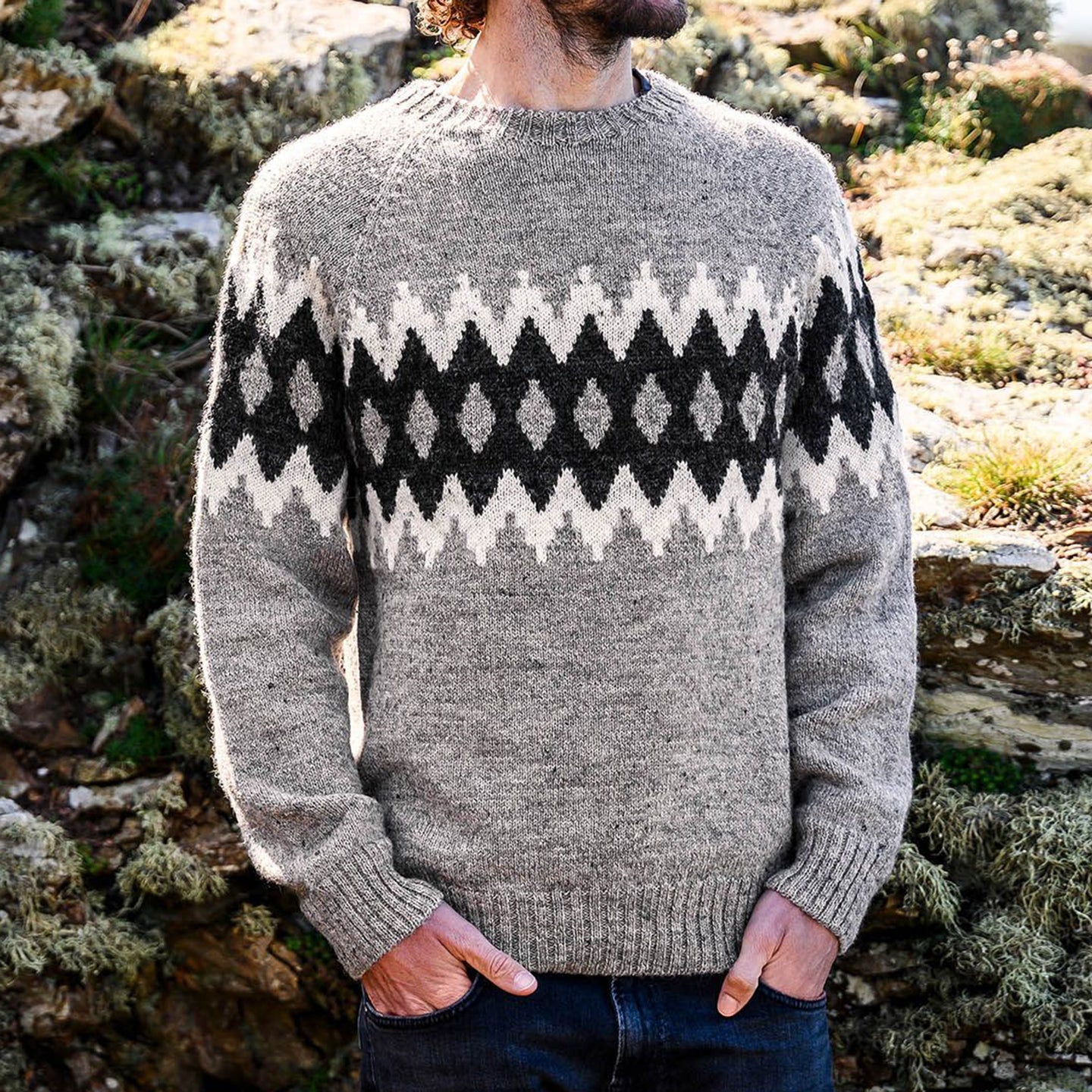 Men's Vintage Knitted Jacquard Crew Neck Sweater elevenforest