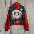 Cute Christmas Cat Print Turtleneck Knit Cozy Sweater elevenforest