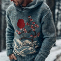 Vintage Japanese Floral Ocean Art Men's Knit Hooded Sweater artswardrobe
