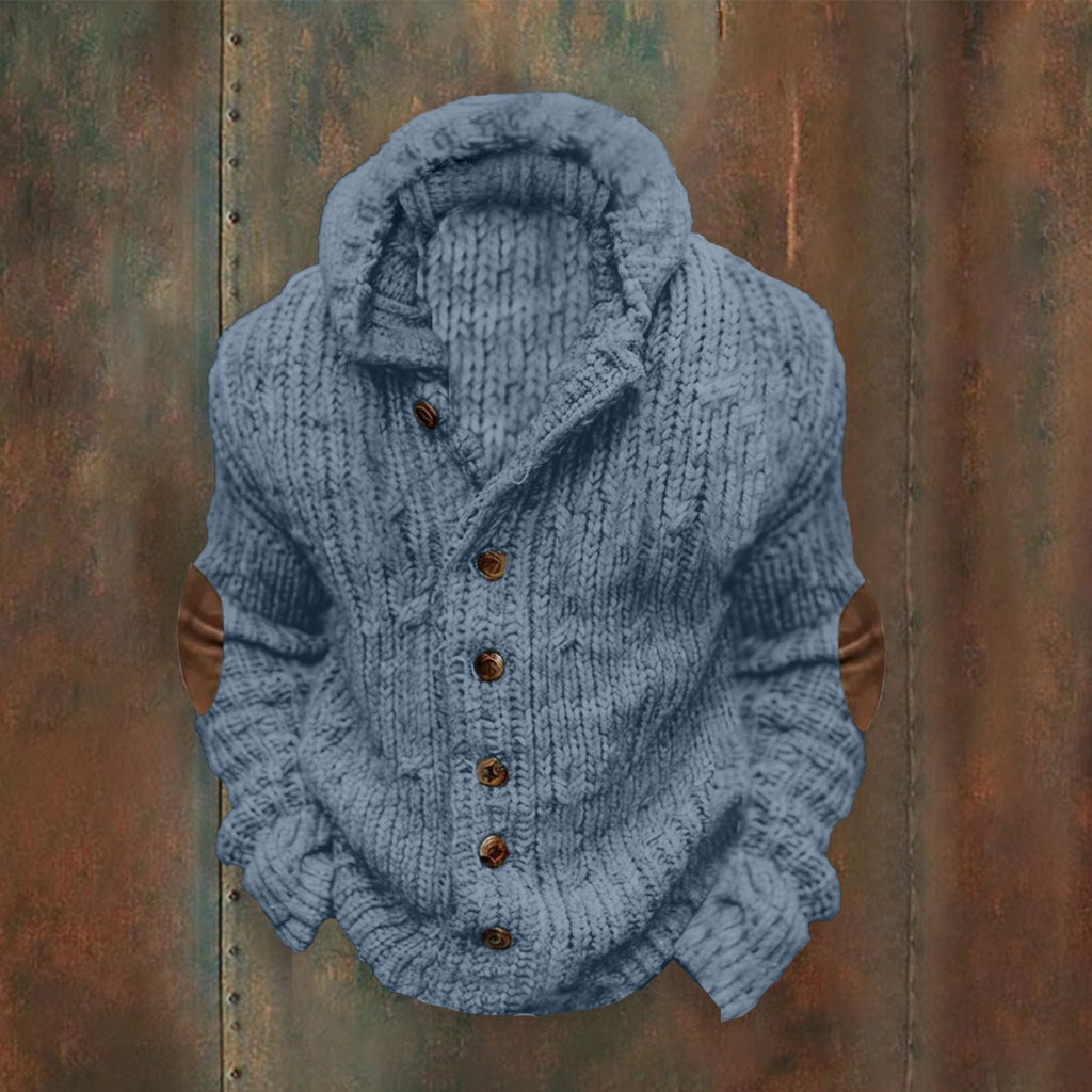 Vintage Cable Knit Basic Buttons Hooded Sweater artswardrobe
