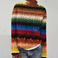 Women'S Vintage Colorful Chunky Knit Contrasting Colors Art Sweater artswardrobe