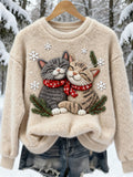 Christmas Winter Cute Cat Women's Soft Plush Sweater elevenforest