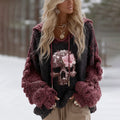 Women's Vintage Skull And Rose Color Block Art Knit Hooded Sweater artswardrobe