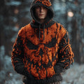Men's Vintage Halloween Ghost Face Embroidered Hooded Sweater artswardrobe