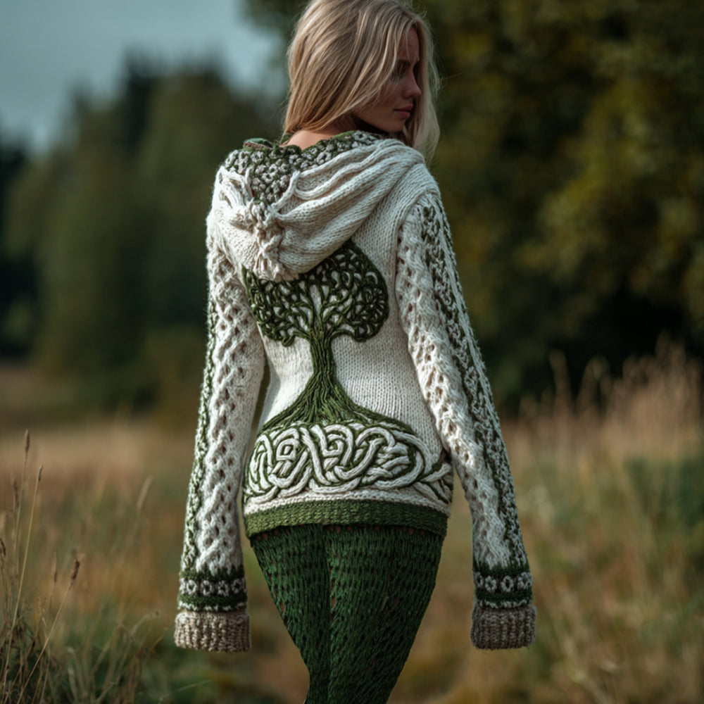 Women's Viking Style Tree Of Life Celtic Knot Casual Warm Hooded Sweater artswardrobe