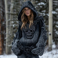 Women's Vintage Viking Tribal Celtic Skull Gradient Hooded Sweater artswardrobe