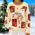 Comstylish Cute Santa Claus Holly Berry Pattern Warm Crew Neck Sweater