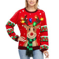 Lya® | Knitted sweater with cartoon Christmas reindeer and LED lights for women