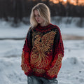 Women's Mythical Phoenix Embroidered Celtic Knot Ombre Sweater artswardrobe