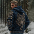 Men's Viking Wolf Celtic Pattern Art Cozy Knit Zipper Hooded Sweater artswardrobe