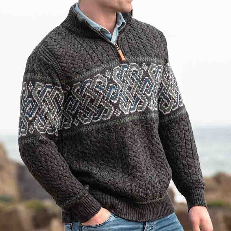Men'S Celtic Knot Jacquard Aran Knitted Sweater artswardrobe