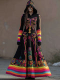 Comstylish Day Of The Dead Neon Glowing Skeleton Hooded Sweater Dress