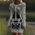 Comstylish Women's Halloween Skeleton Bones With Rose Art Cozy Knit Mini Sweater Dress